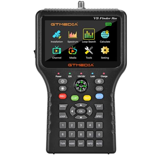 Memows Satelliten Finder Meter V8 Finder Max Satfinder Digital Sat Finder mit Satellitenerkennung, Sat Messgerät DVB-S/S2/S2X Signalempfänger Decoder mit 4,3" LCD Display von Memows