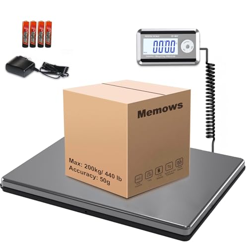 Memows Digitale Paketwaage, 200kg/50g Plattformwaage mit Tara Funktion, Hochpräzise Postwaage Industriewaage mit Wandmontiertem LCD Display, Stahl Versandwaage Schwerlastwaage für Pakete, Gepäck,Lager von Memows