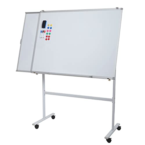 Whiteboard HWC-C85b, mit ausziehbarer Tafel Magnettafel Memoboard Pinnwand, mobil rollbar inkl. Zubehör, 167x186cm von Mendler
