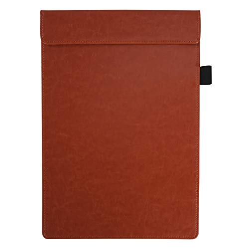 A4 Klemmbretter PU Leder Schreibbrett Business Clipboard mit Magnetisches Clip und Stiftclip für Konferenzmappe Restaurant Bar Café, Braun von MengH-SHOP