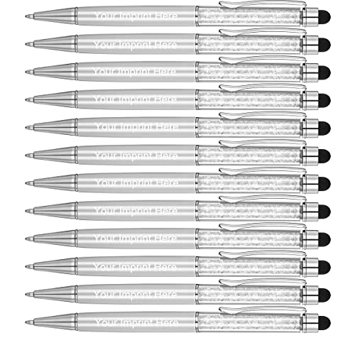 MengRan Personalisierte 2 in 1 Kristall Stylus Pen und Kugelschreiber mit Ihrem benutzerdefinierten Logo oder Text (Silber) von MengRan