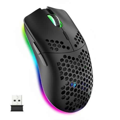 Mengshen Kabellose Gaming-Maus Honeycomb, RGB-Spielmäuse mit leichtem Gehäuse Hochpräziser optischer Sensor einstellbar 3200 DPI ergonomisch für Windows-PC-Laptop (Schwarz) von Mengshen