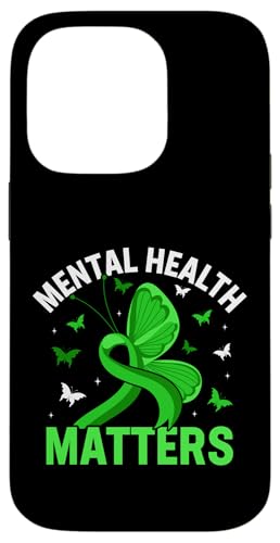 Mental Health Matters Schmetterling mit grünem Band Hülle für iPhone 14 Pro von Mental Health Awareness Ribbon & Items Gifts DMTRY