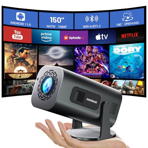 MENTECH Mini Beamer 4K, Mini Projektor mit WiFi und Bluetooth, 1080P Full HD Unterstützt, 180°Verstellbarer Standfuß Tragbarer Projektor, Unterstützung 2.4G/5G WiFi6, Android TV 11.0 MENTECH Mini Beamer 4K, Mini Projektor mit WiFi und Bluetooth, 1080P Full HD Unterstützt, 180°Verstellbarer Standfuß Tragbarer Projektor, Unterstützung 2.4G/5G WiFi6, Android TV 11.0 von Mentech