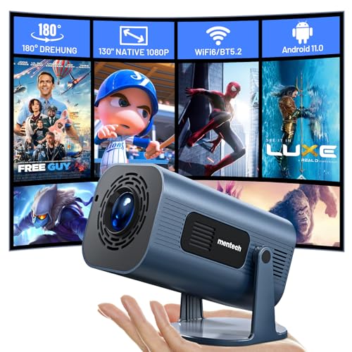 MENTECH Beamer 4K 1080P Full HD Unterstützt, Mini Projektor mit WiFi und Bluetooth, 180°Verstellbarer Standfuß Tragbarer Projektor, Unterstützung 2.4G/5G WiFi6, Android TV 11.0, Auto Keyston, Blau MENTECH Beamer 4K 1080P Full HD Unterstützt, Mini Projektor mit WiFi und Bluetooth, 180°Verstellbarer Standfuß Tragbarer Projektor, Unterstützung 2.4G/5G WiFi6, Android TV 11.0, Auto Keyston, Blau von Mentech
