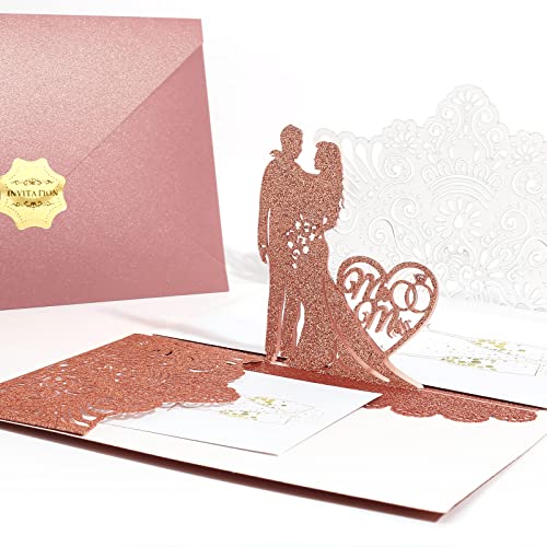 Pop Up Hochzeitskarte mit umschlag,3D Karte für hochzeitstag, Hochzeitskarten Brautpaar, Einladungskarte für Hochzeit, Jahrestag, Valentinstag, Wedding Card, Anniversary (Roségold-Puder) von Menwings