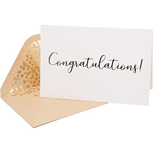 50 Pack Glückwunschkarte - Elegante Grußkarten mit "Glückwunsch" in Goldfolienbriefen - für Engagement, Abschluss, Hochzeit - 52 Kraftumschläge - 4 x 6 - Weiß von Meooyo