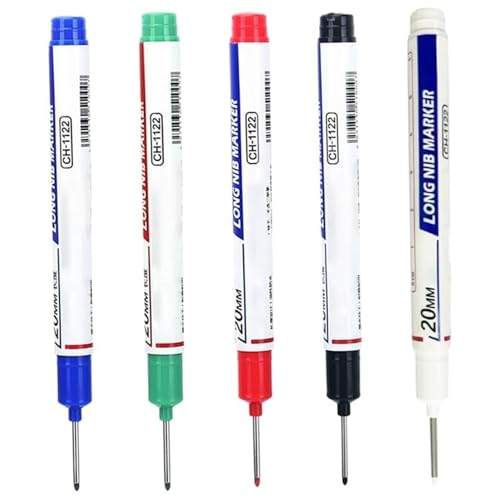 5pcs Marker Stift, 5 Farben 20 mm langer Nib -Marker, wasserdichte Schnell -Trocken -Metall -Markierungsstift, Baumarker für Tischlerbauer von Meooyo