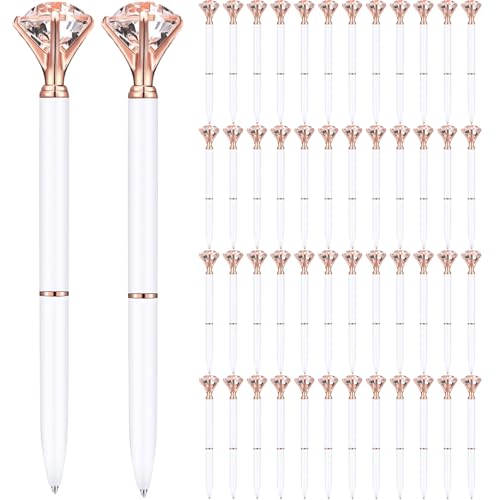 Meooyo Kugelschreiber Schwarze Tinte 50pcs Feinschmecker Diamantstifte Weiß und Roségold 5, 5 Länge Fancy Pen für Frauen abnehmbarer einfacher Nachfüllstallpunkt für Schule, Büro, Geschäft von Meooyo
