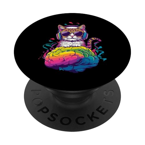 Neurodivergente & stolze Katze mit Regenbogengehirn PopSockets Klebender PopGrip von Meow Mindful Apparel