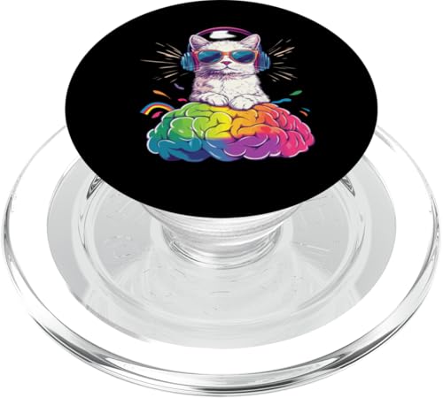 Rainbow Brain Cat Vibes Spielerische Neurodiversität PopSockets PopGrip für MagSafe von Meow Mindful Apparel