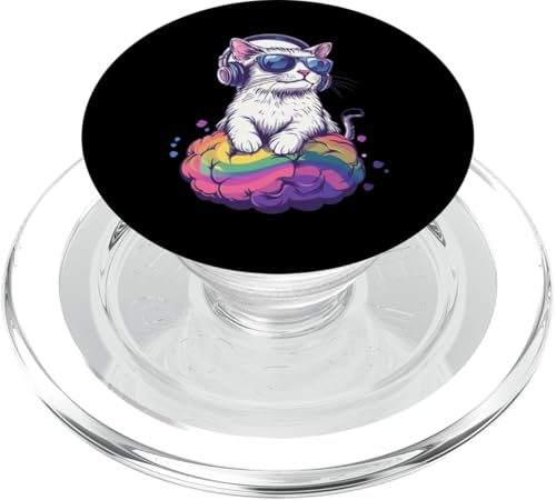 Stolze Katze mit Kopfhörern Colorful Brain Hill PopSockets PopGrip für MagSafe von Meow Mindful Apparel