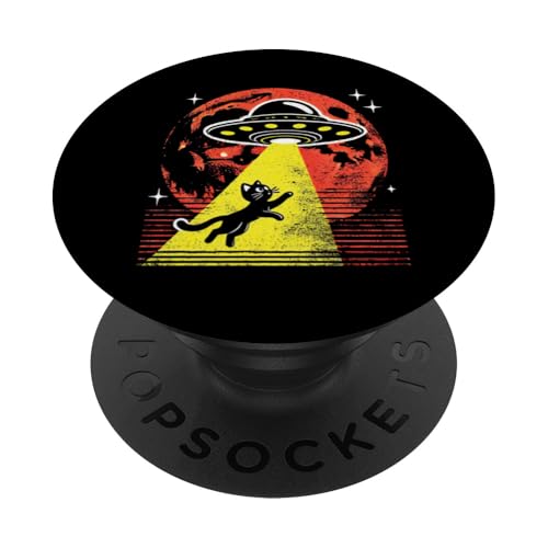 Alien Beam UFO-Katzenentführung im Retro-Stil, kosmische Weltraumkatze, Mama und Papa PopSockets Klebender PopGrip von Meow Mode Apparel.USA