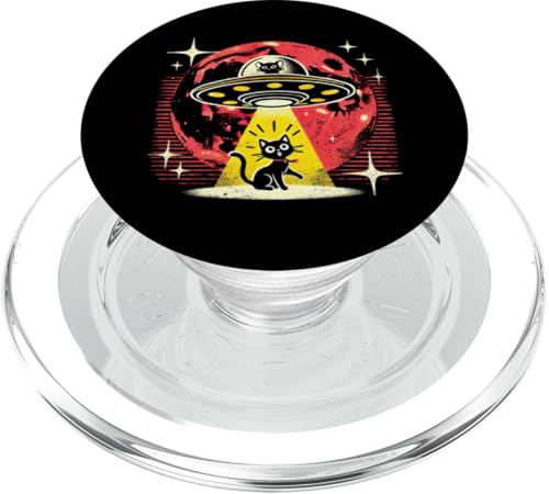 Alien Beam UFO-Katzenentführung im Retro-Stil, kosmische Weltraumkatze, Mama und Papa PopSockets PopGrip für MagSafe von Meow Mode Apparel.USA