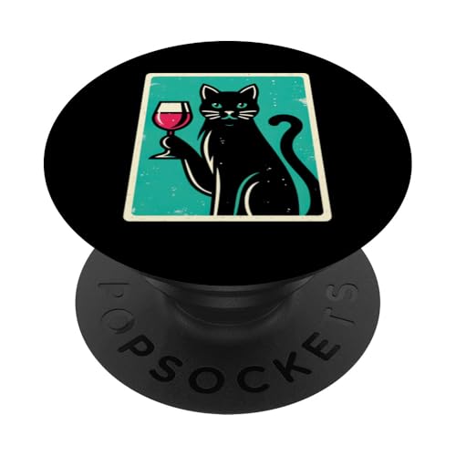 Katzenliebhaberin Kitty Cat Mom im Retro-Stil mit Wein PopSockets Klebender PopGrip von Meow Mode Apparel.USA