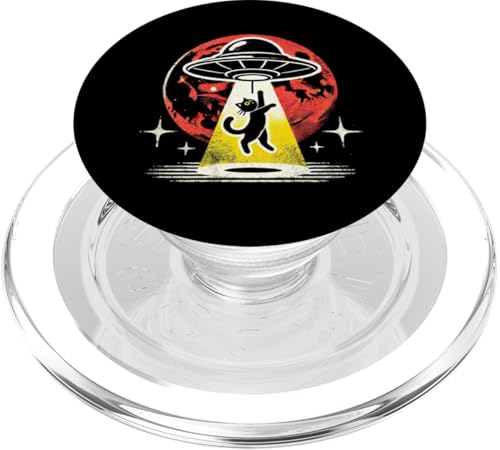UFO-Weltraumkatze im Retro-Look „Cosmic Beam“, Entführung von Alien-Katzen, Mama Papa PopSockets PopGrip für MagSafe von Meow Mode Apparel.USA