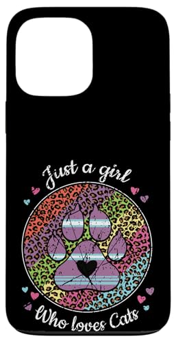 Nur ein Mädchen, das Katzen liebt, Paw Kitty mit Regenbogen-Leopardenmuster Hülle für iPhone 13 Pro Max von Meow Mood Apparel.USA