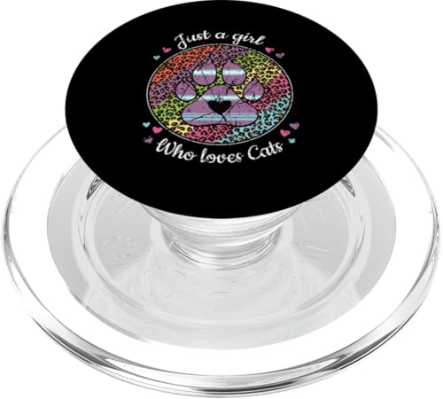 Nur ein Mädchen, das Katzen liebt, Paw Kitty mit Regenbogen-Leopardenmuster PopSockets PopGrip für MagSafe von Meow Mood Apparel.USA