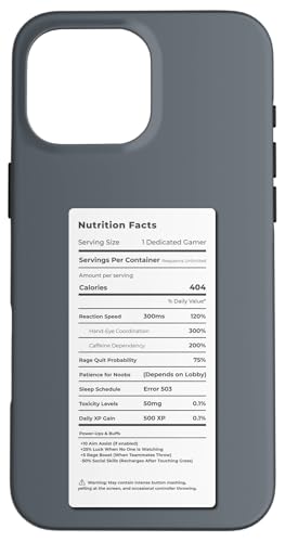 Gamer Fuel – Lustiges Gaming-Nährwertdesign Hülle für iPhone 16 Pro Max Gamer Fuel – Lustiges Gaming-Nährwertdesign Hülle für iPhone 16 Pro Max von Meowoods Studio