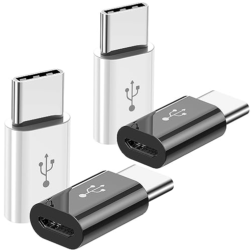 Adapter Micro USB auf USB C (4 Stück), Micro-USB Buchse zu USB-C Stecker OTG Adapter Kompatibel mit Samsung Galaxy, LG, Huawei, Typ-C Handys, Tablets und Mehr (2 Schwarz und 2 Weiß) von Mepsies
