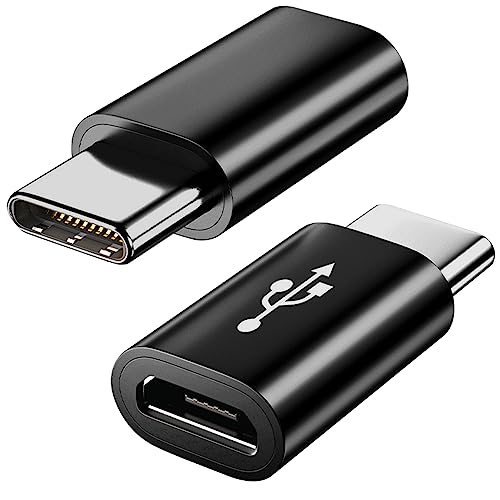 Micro USB auf USB C Adapter 2er-Pack, USB C Stecker auf Micro USB Buchse Adapter USB C Adapter Kompatibel mit Samsung Galaxy, Huawei, Typ-C Handys, Tablets und Mehr (Schwarz) von Mepsies