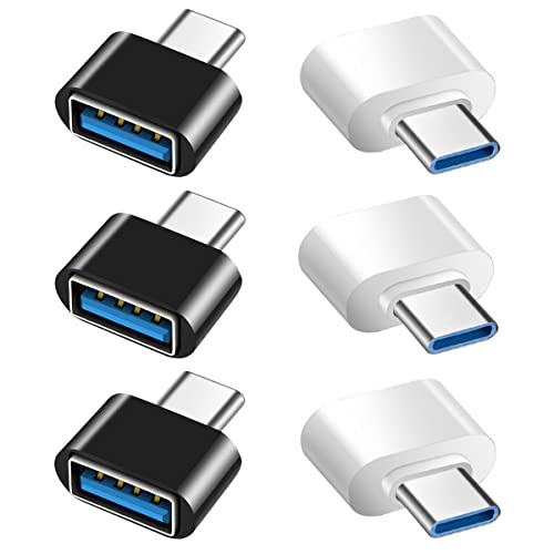 USB C auf USB Adapter (6 Stück), USB C zu USB 3.0 OTG Adapter USB Buchse auf USB-C Stecker Kompatibel mit MacBook Pro, Samsung Galaxy, Typ-C Handys, Tablets und Mehr (3 Schwarz und 3 Weiß) von Mepsies