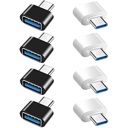 USB C auf USB Adapter (8 Stück), USB C zu USB 3.0 OTG Adapter USB Buchse auf USB-C Stecker Kompatibel mit MacBook Pro, Samsung Galaxy, Typ-C Handys, Tablets und Mehr (4 Schwarz und 4 Weiß) von Mepsies