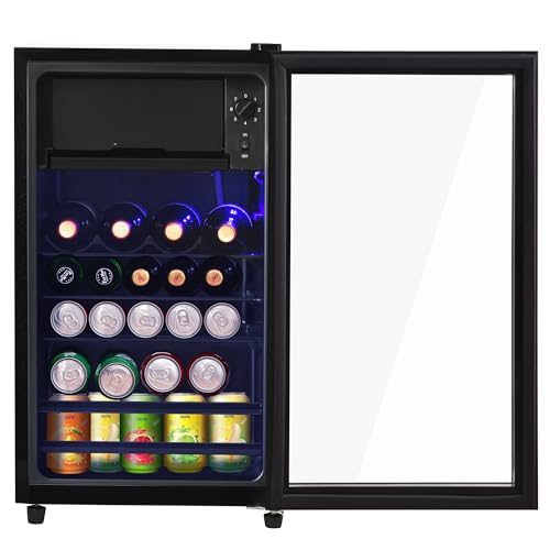 Merax 76L Kühlschrank einbaukühlschrank kühlschrank klein refrigerator Geräuscharmer Betrieb,Kompressorkühlsystem, energieeffizient,verstellbare Einlegeböden,blaue Innenbeleuchtung von Merax