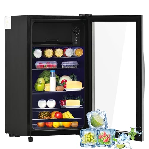 Merax 76L Kühlschrank: Kühlschrank mit 70 l Kühl- und 6 l Gefrierkapazität,LED-Licht,51 Dosen Kapazität, leise Kühlung,anpassbare Einlegeböden [Energieklasse F] von Merax