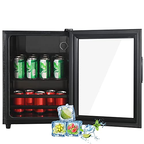 Merax Kühlschrank Mini 55L, Freistehend Getränkekühler mit 52L-Kühlschrank + 3L-Gefrierschrank, LED-Innenbeleuchtung,Verstellbare Einlegeböden, Superleise für Restaurant Bar Getränke Bier, 42 dB max von Merax