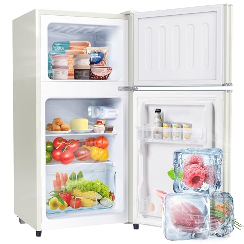 Merax Kühlschrank mit Gefrierfach, Kühl-Gefrierkombination, 60 Liter Doppeltür Kühlschrank, 22L Gefrierschrank, 45dB, LED, Glasablagen, Gemüsefach, Türablagen, für Familie, Büro, Restaurant, Cremeweiß Merax Kühlschrank mit Gefrierfach, Kühl-Gefrierkombination, 60 Liter Doppeltür Kühlschrank, 22L Gefrierschrank, 45dB, LED, Glasablagen, Gemüsefach, Türablagen, für Familie, Büro, Restaurant, Cremeweiß von Merax