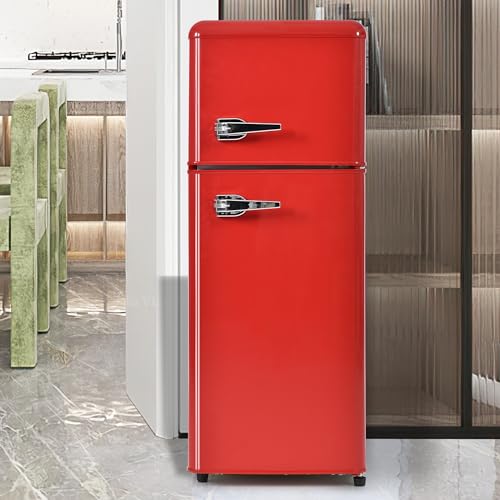 Merax Retro Kühlschrank, 105.5 cm, Kühl-Gefrier-Kombination 92L, 28L Gefrierfach, Doppeltür Design, Energieeffizienzklasse D, 116 kWh/Jahr, 7 Temperaturstufen, LED-Beleuchtung, Kompakt, Rot Merax Retro Kühlschrank, 105.5 cm, Kühl-Gefrier-Kombination 92L, 28L Gefrierfach, Doppeltür Design, Energieeffizienzklasse D, 116 kWh/Jahr, 7 Temperaturstufen, LED-Beleuchtung, Kompakt, Rot von Merax