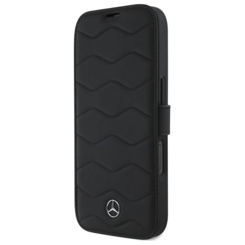 Mercedes Benz Handyhülle Bookcase iPhone 16 Pro Max Echtleder Muster schwarz Stern 6,9 Zoll, Kantenschutz von Mercedes Benz