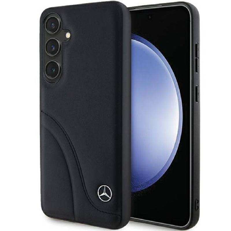Mercedes Benz Handyhülle Case Galaxy S24 Plus Echtleder schwarz Stern Logo 6,7 Zoll, Kantenschutz von Mercedes Benz