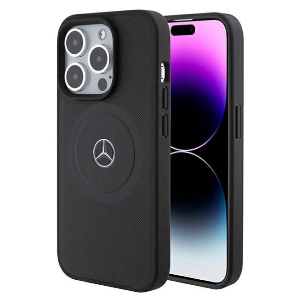 Mercedes Benz Handyhülle Case iPhone 15 Pro Echtleder geriffelt MagSafe schwarz 6,1 Zoll, Kantenschutz Mercedes Benz Handyhülle Case iPhone 15 Pro Echtleder geriffelt MagSafe schwarz 6,1 Zoll, Kantenschutz von Mercedes Benz