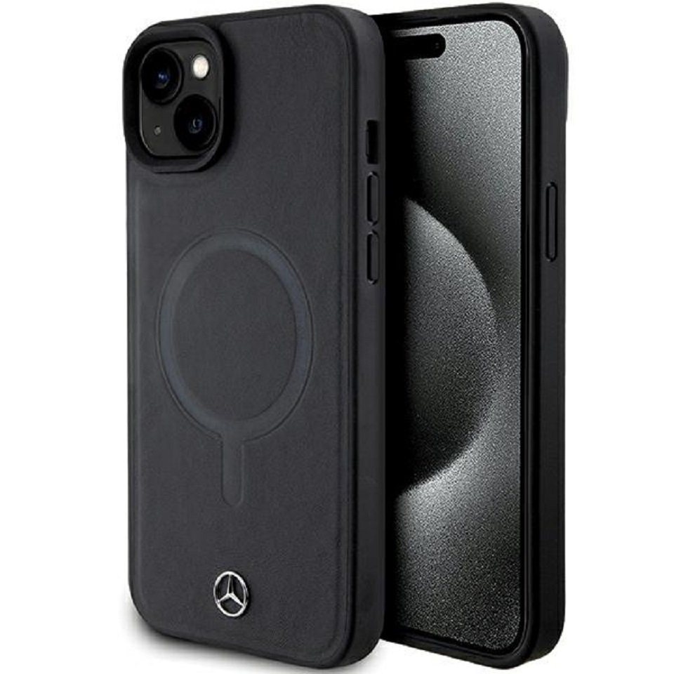 Mercedes Benz Handyhülle Cover Case iPhone 15 MagSafe kompatibel Echtleder schwarz 6,1 Zoll, Kantenschutz von Mercedes Benz