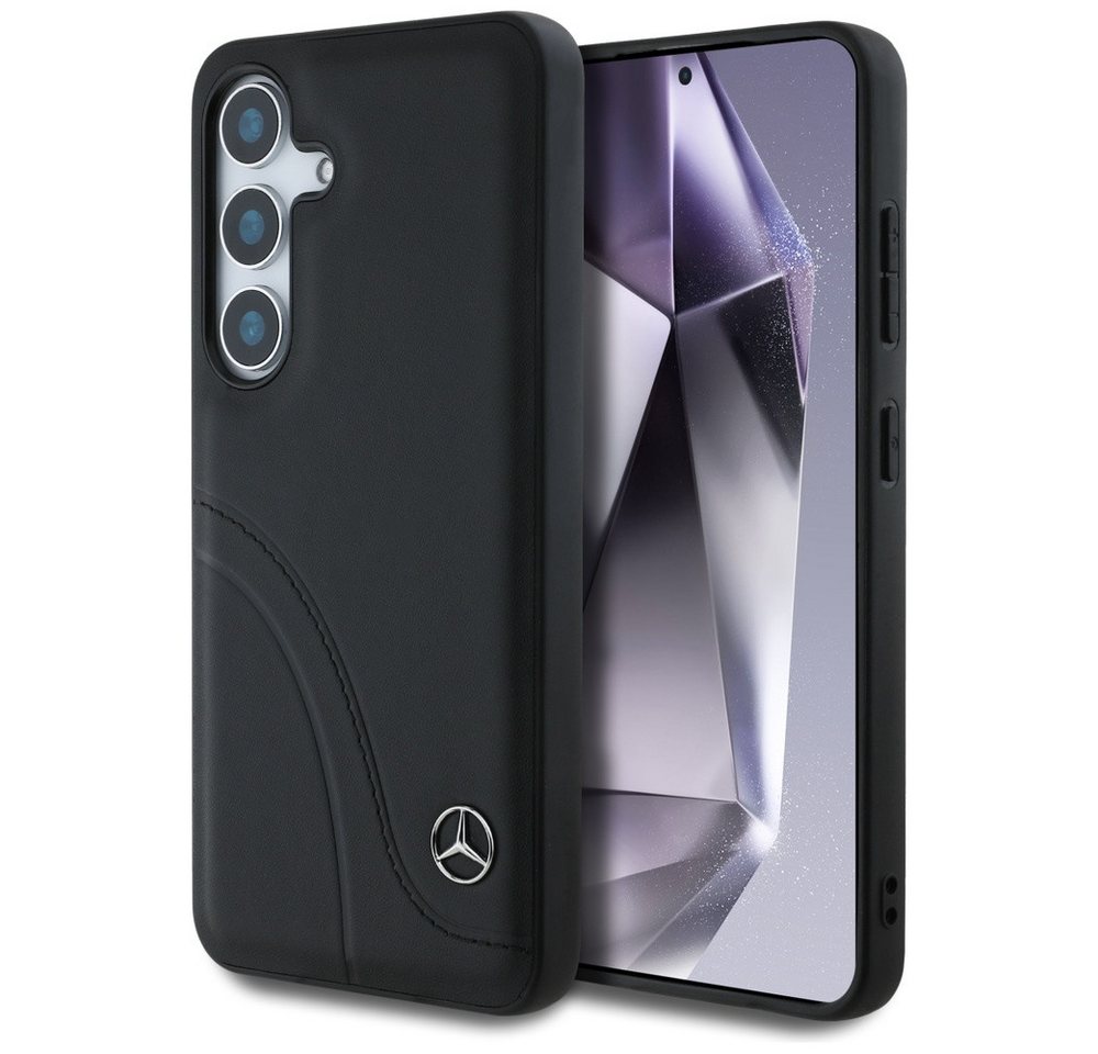 Mercedes Benz Handyhülle Galaxy S25 Echtleder schwarz Streifen Logo Stern 6,2 Zoll, Kantenschutz Mercedes Benz Handyhülle Galaxy S25 Echtleder schwarz Streifen Logo Stern 6,2 Zoll, Kantenschutz von Mercedes Benz