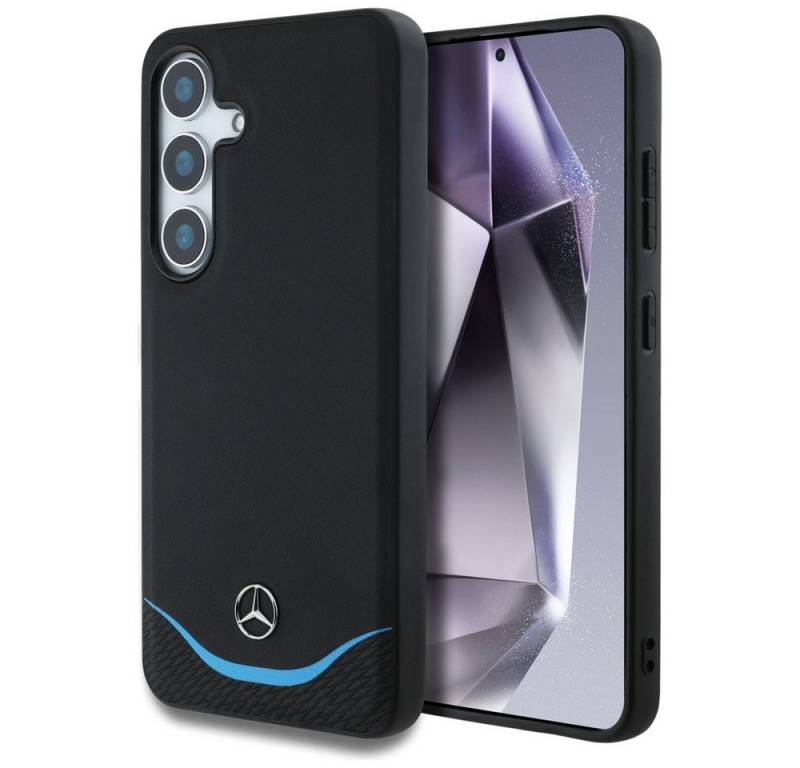 Mercedes Benz Handyhülle Galaxy S25 Echtleder schwarz blau Magsafe Logo Stern 6,2 Zoll, Kantenschutz von Mercedes Benz