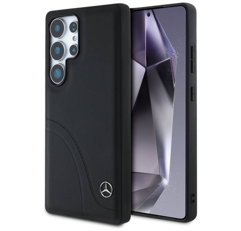 Mercedes Benz Handyhülle Galaxy S25 Ultra Echtleder schwarz Streifen Logo Stern 6,9 Zoll, Kantenschutz von Mercedes Benz