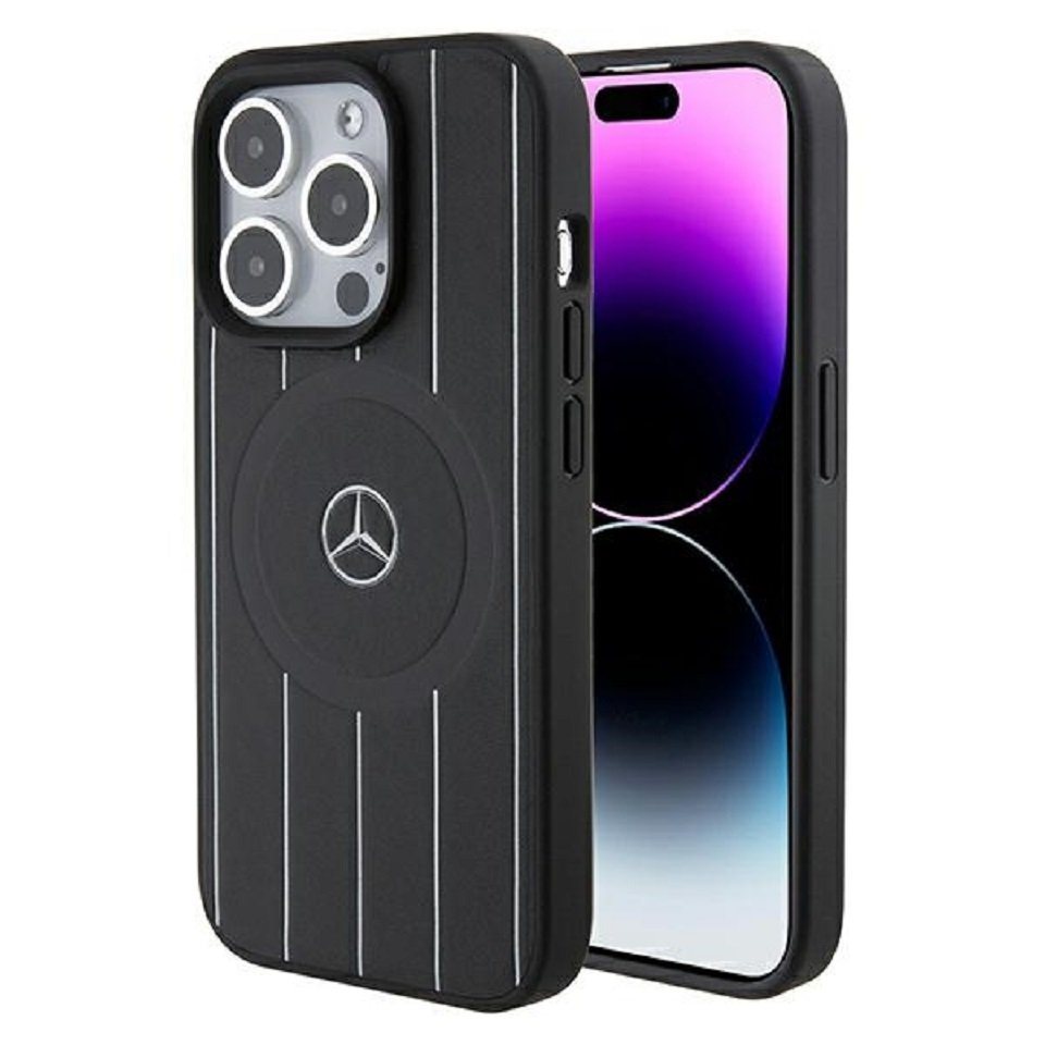 Mercedes Benz Handyhülle Hardcase iPhone 15 Pro Max MagSafe Leder schwarz 6,7 Zoll, Kantenschutz von Mercedes Benz