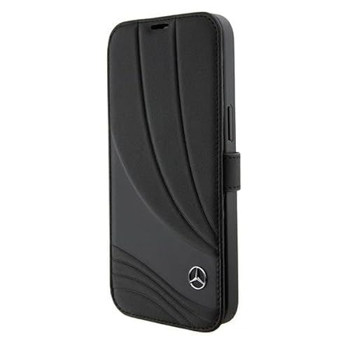 Mercedes MEBKP15S8ROLK Hülle für iPhone 15 6.1" Schwarz Bookcase Leather Wave Patern von Mercedes-Benz