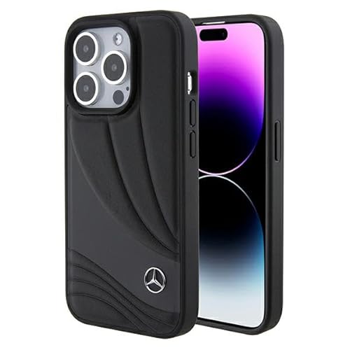 Mercedes MEHCP15L8ROLK Hülle für iPhone 15 Pro 6.1" Schwarz hardcase Leather Wave Patern von Mercedes-Benz