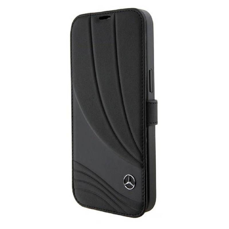 Mercedes Handyhülle Bookcase iPhone 15 Pro Max Echtleder schwarz aufstellbar von Mercedes