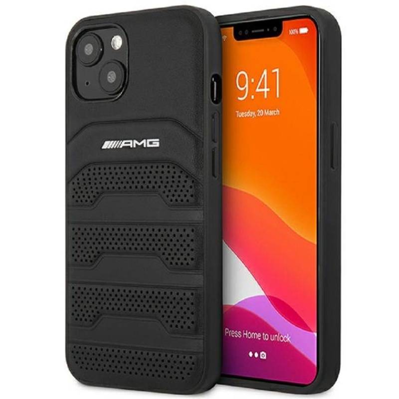 Mercedes Handyhülle Case AMG Echtleder Logo schwarz iPhone 14 Plus von Mercedes