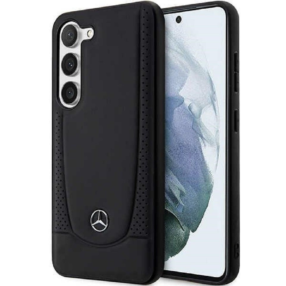 Mercedes Handyhülle Case Samsung Galaxy S23 Echtleder schwarz Stern Logo 6,1 Zoll, Kantenschutz von Mercedes