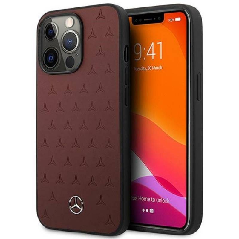 Mercedes Handyhülle Case iPhone 13 Pro Cover Echtleder rot geprägt von Mercedes