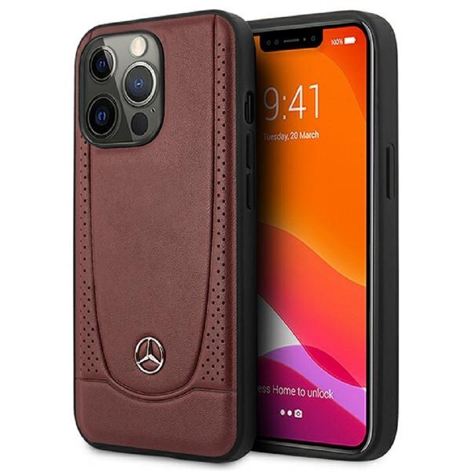 Mercedes Handyhülle Case iPhone 14 Pro Max Echtleder weinrot 6,7 Zoll, Kantenschutz von Mercedes