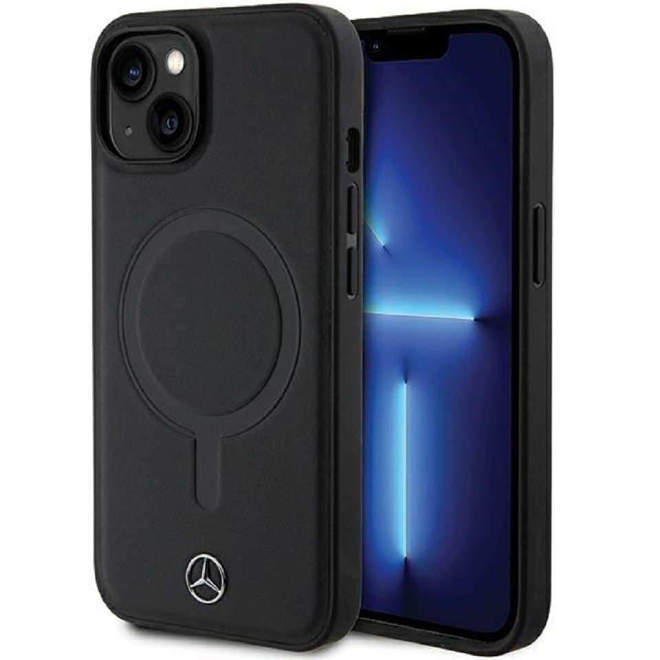 Mercedes Handyhülle Cover Case iPhone 14 MagSafe kompatibel Echtleder schwarz 6,1 Zoll, Kantenschutz von Mercedes
