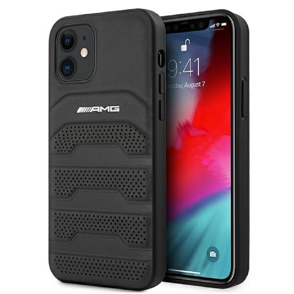 Mercedes Handyhülle iPhone 12 Mini AMG Cover Hardcase Leder schwarz von Mercedes