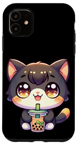 Happy Kawaii Kitten Drinking Boba Tea Hülle für iPhone 11 von Merch Kawaii By LAP